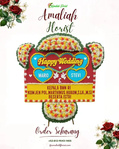 Karangan Papan Bunga Pernikahan di Cilamajang